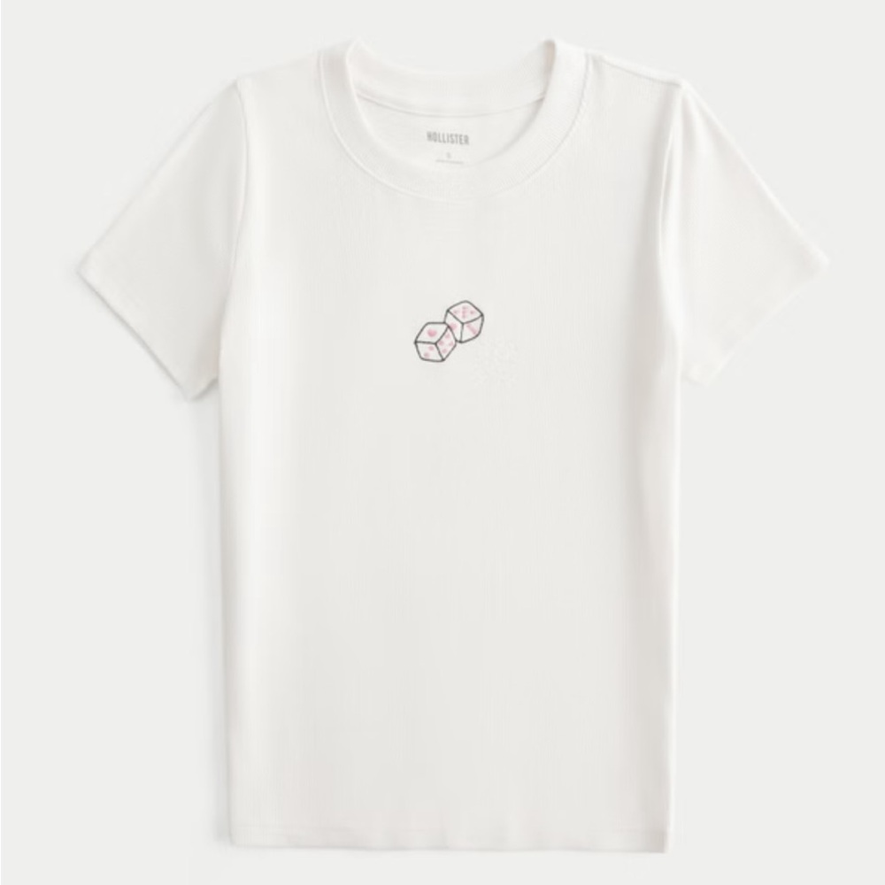 Hollister Ribbed Longer-Length Dice Graphic Baby Tee